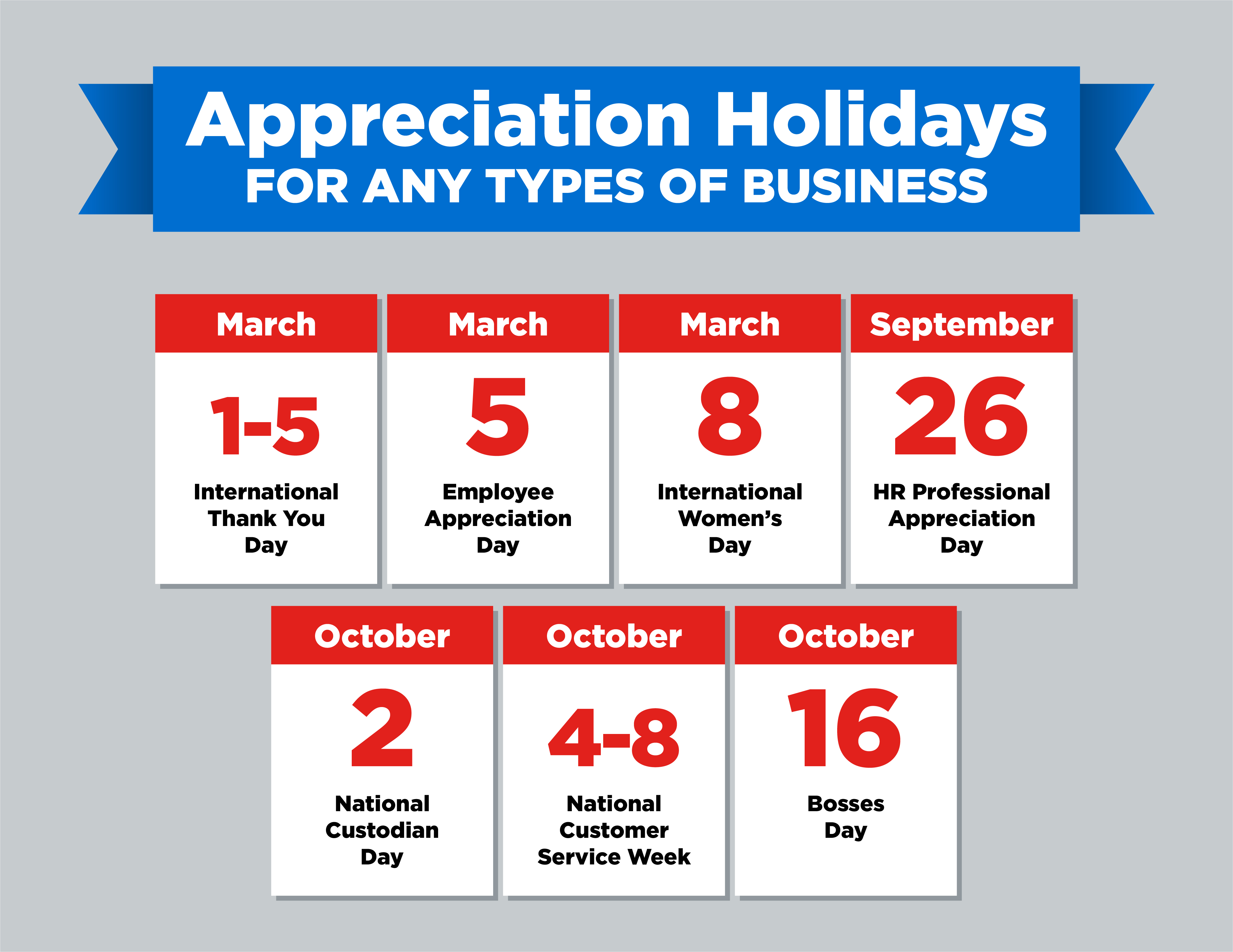 Appreciation days calendar for all business types