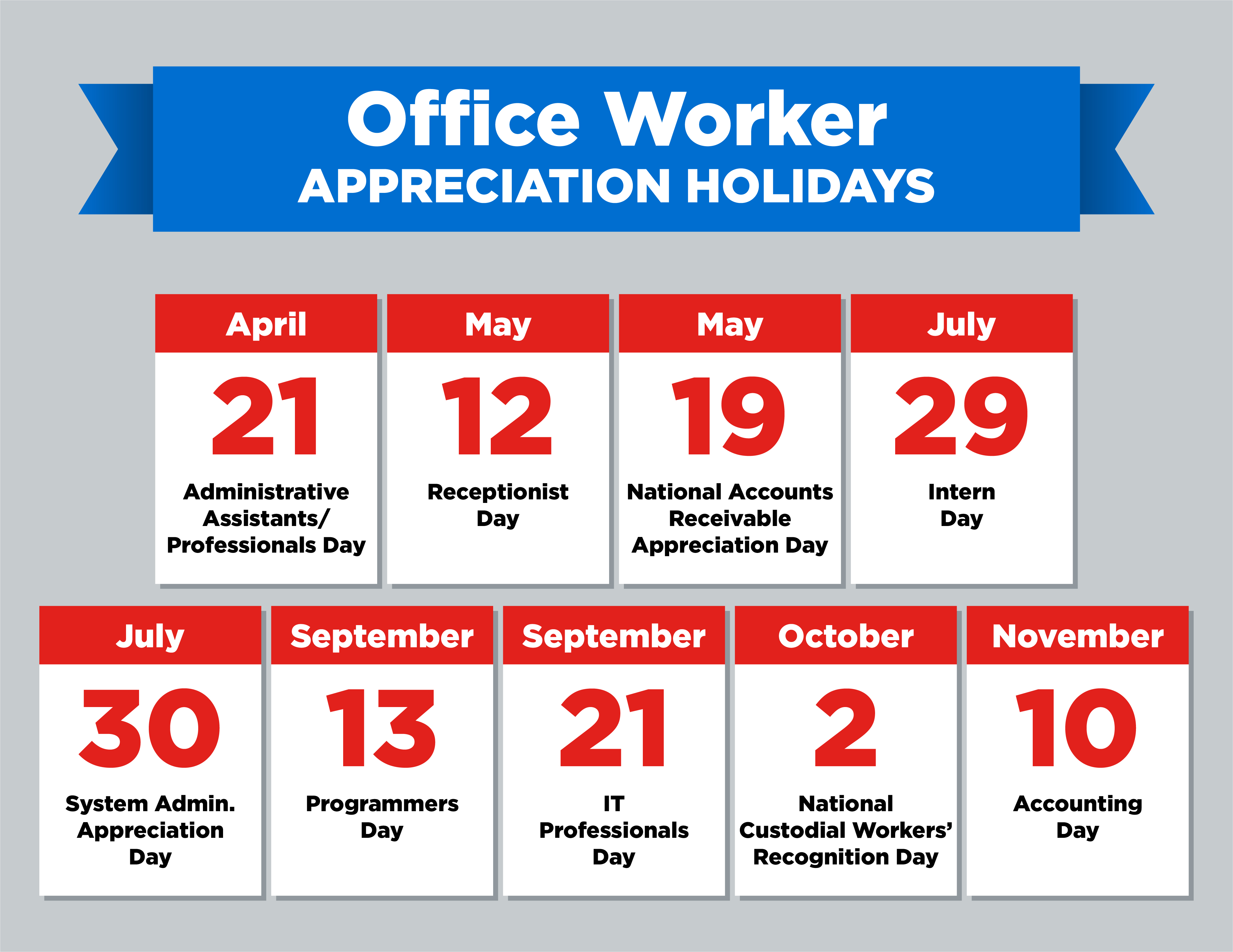 Appreciation holidays calendar for office workers