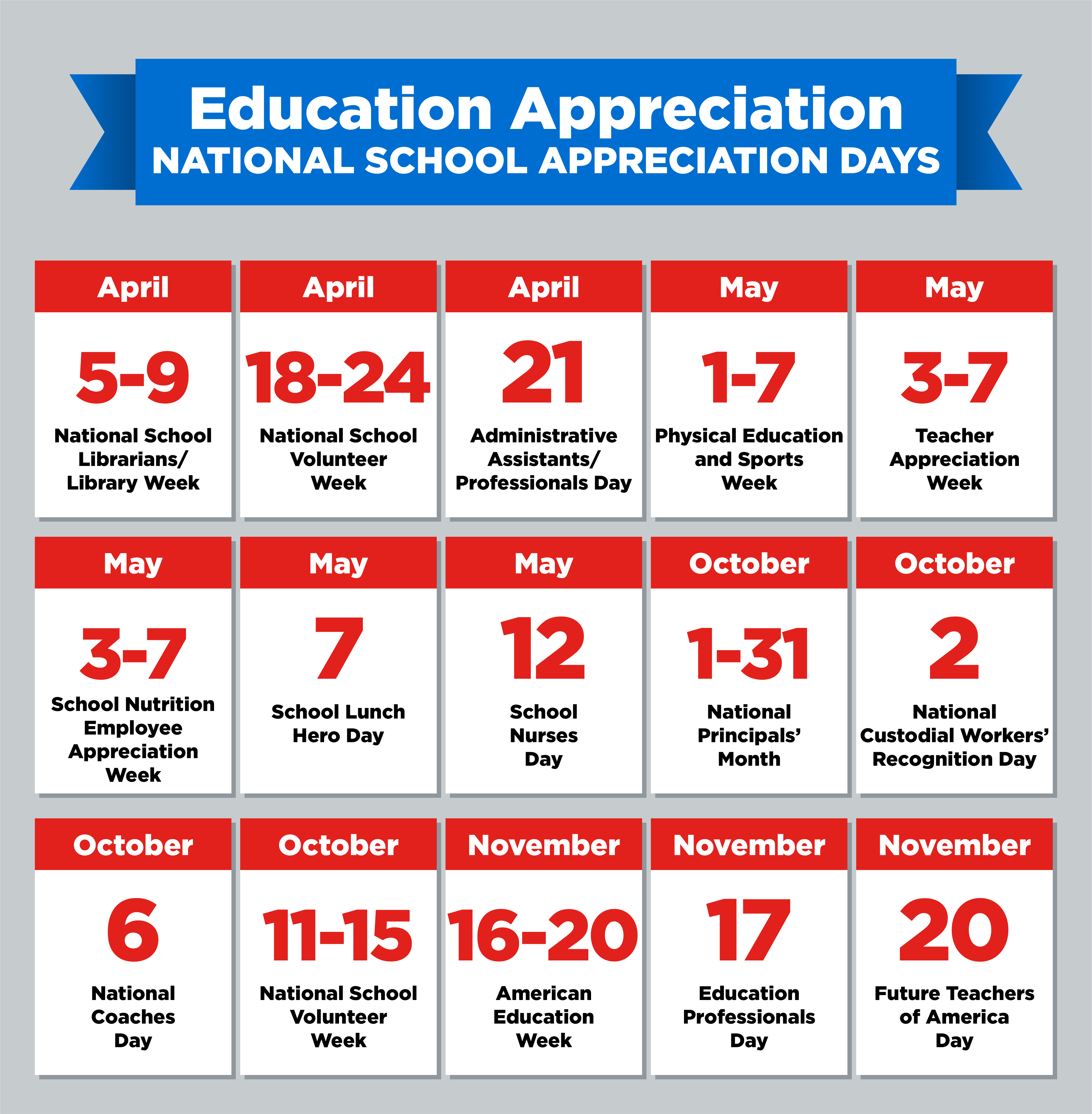 Education appreciation days calendar