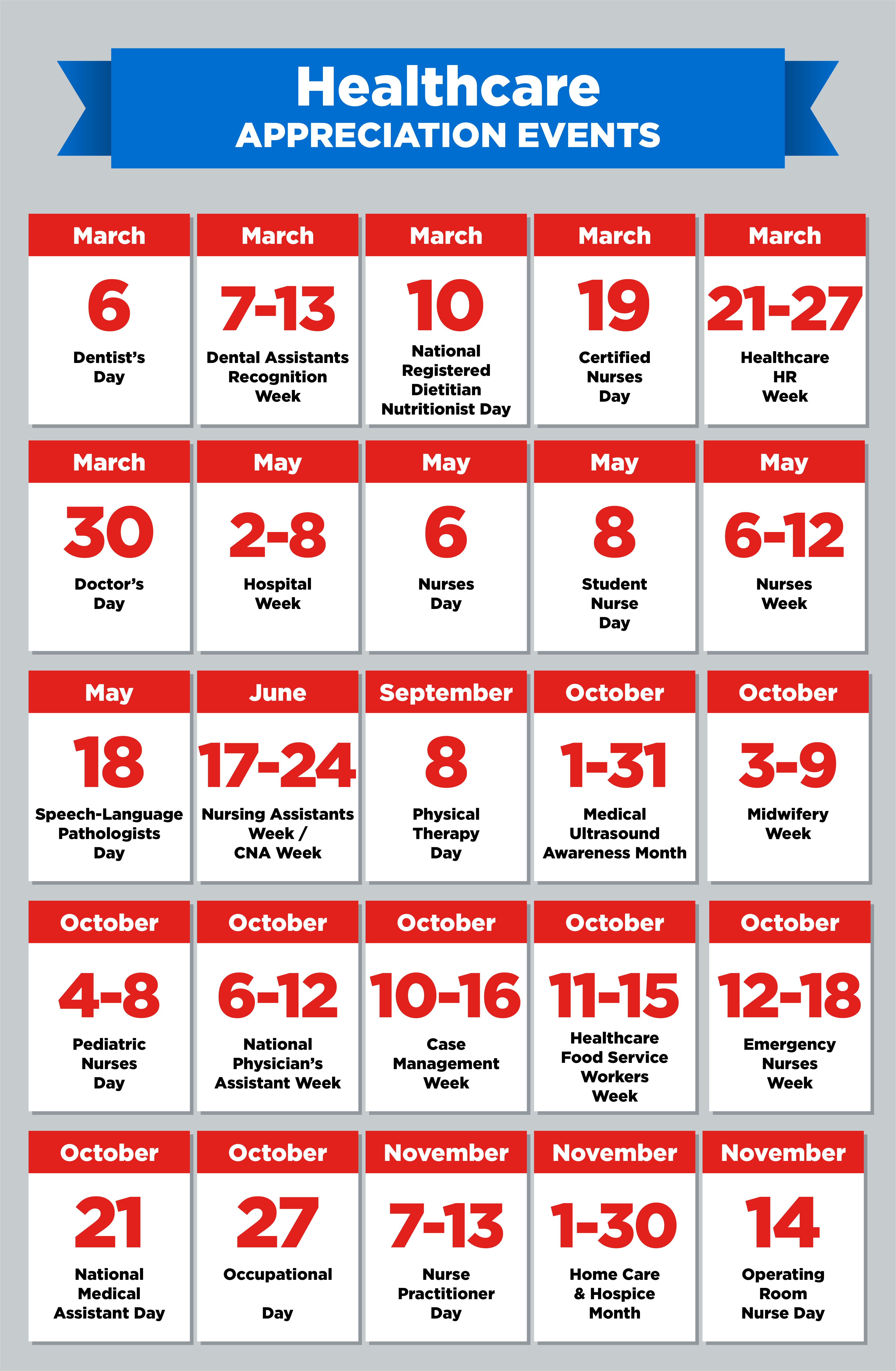 Healthcare appreciation holidays calendar