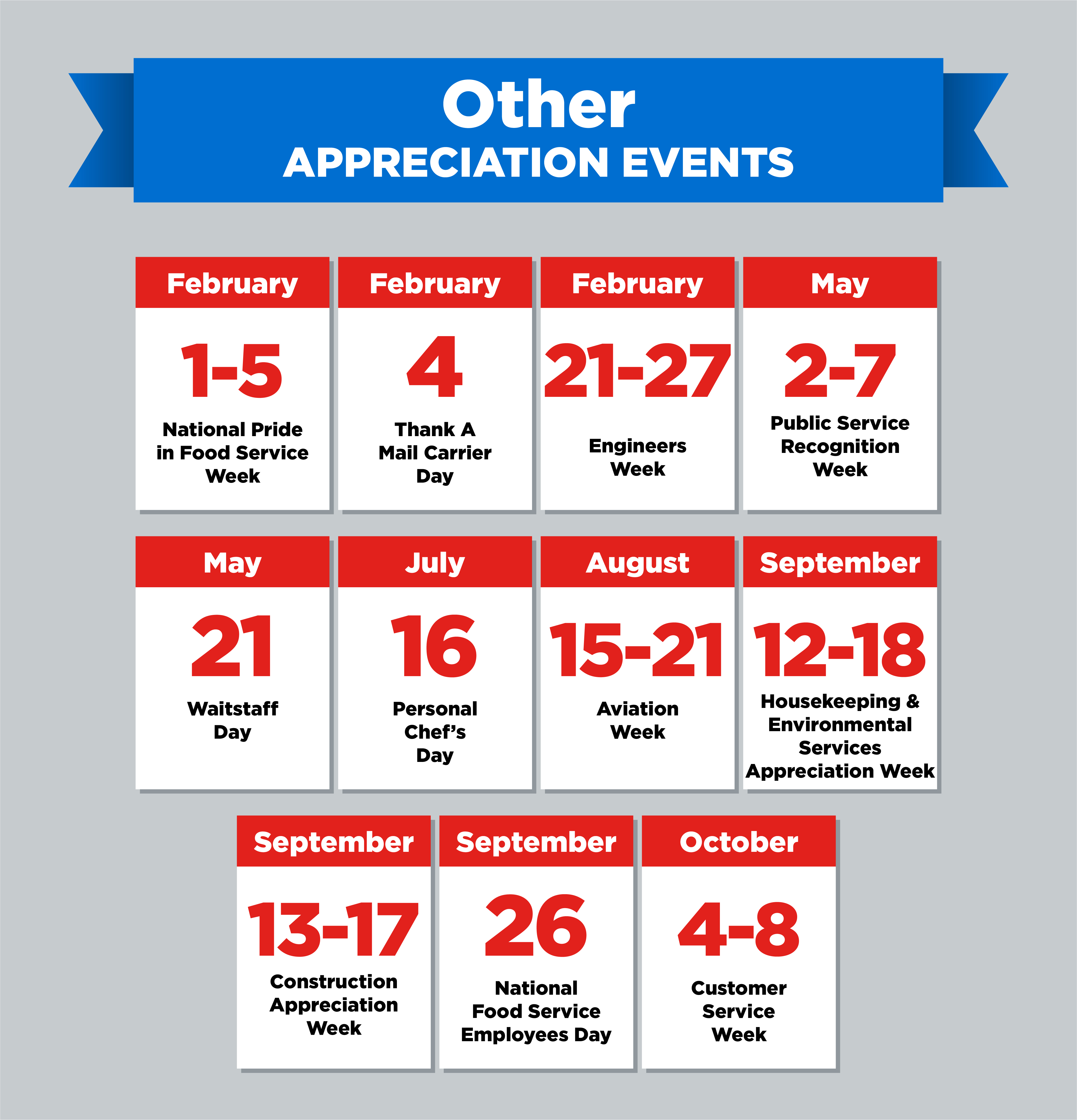 Employee appreciation holidays calendar for other industries
