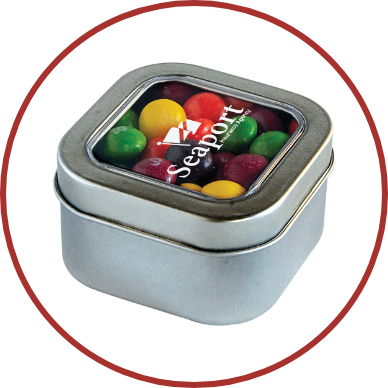 Square Candy Tin with Skittles