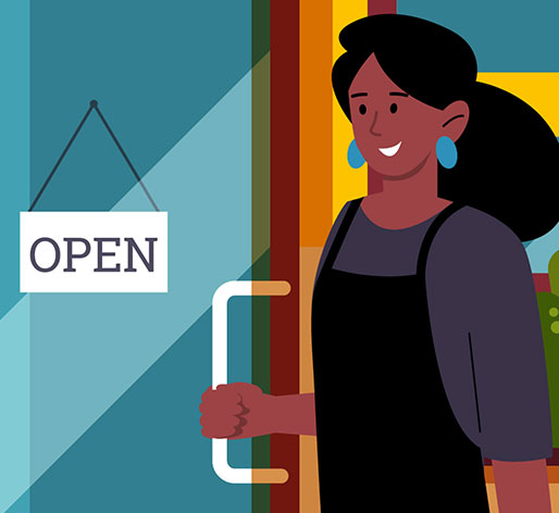 Woman opening business door