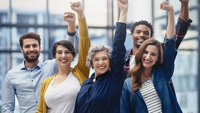 Excited employees in office