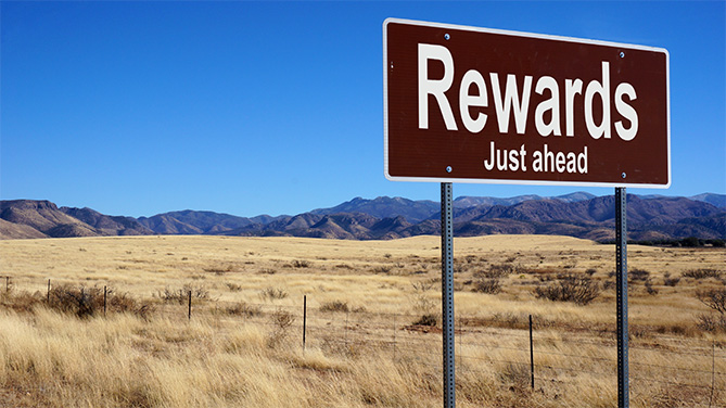 Rewards ahead sign