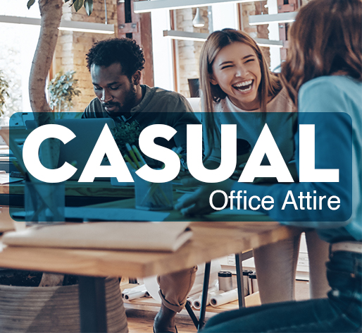 Employees wearing causual office attire